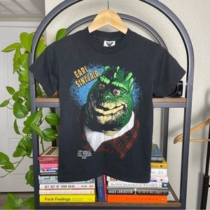 Vintage SSI Shirt Boys Medium Black Earl Sinclair Dinosaurs TV Show Promo